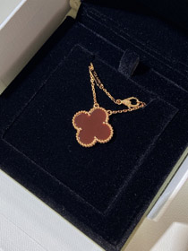 Van Cleef & Arpels four-leaf clover gold red obsidian wide necklace-3790  