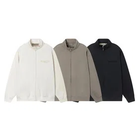 Essentials solid color letter print zipper long sleeve coat jacket-4366  
